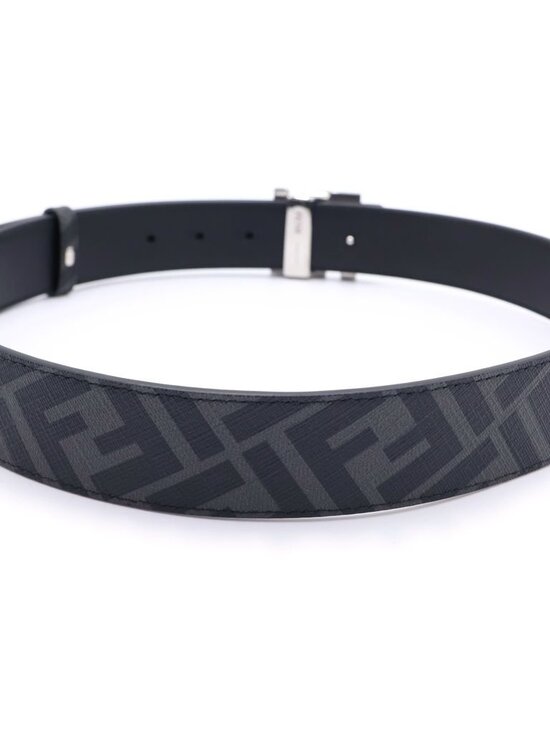 Fendi FF Square Reversible Belt Black Leather Silver